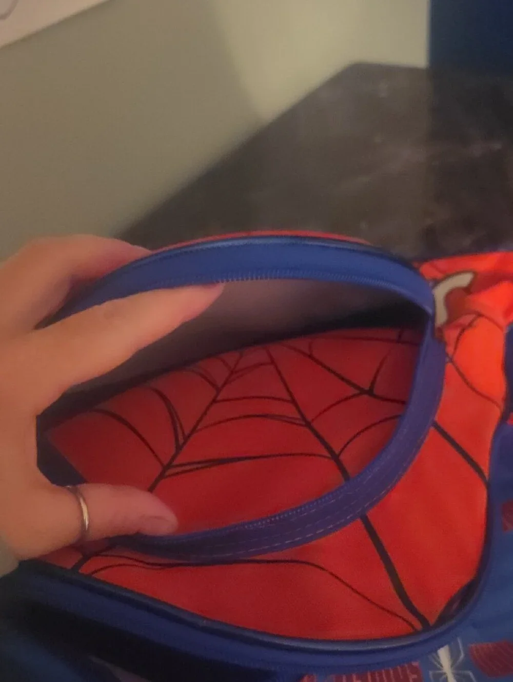 🚨 Spiderman Kids Red and Blue Backpack with Web Mask Graphic